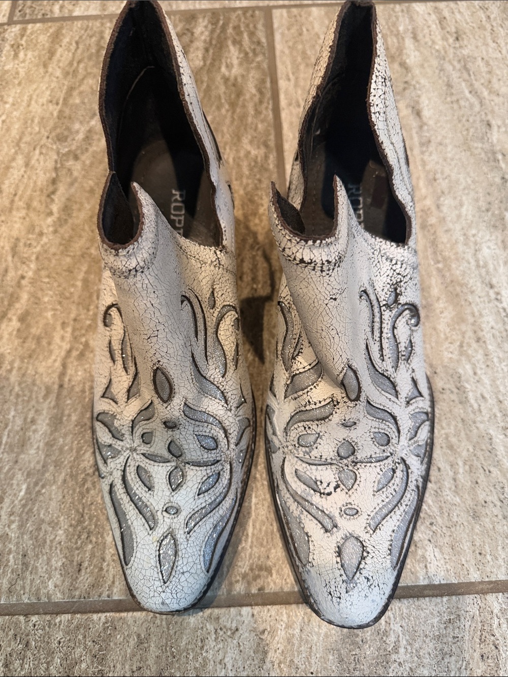 White Embossed Leather Womens Western Booties